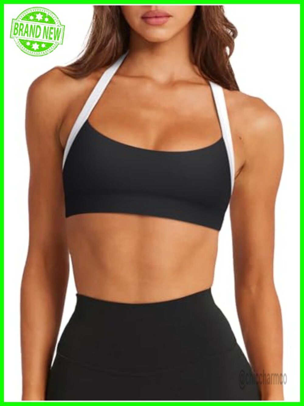 Halter Sports Bra Padded Backless Workout Top High Stretch Polyester Spandex